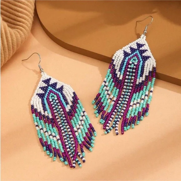 New Southwestern Boho Intricate Handmade Beaded Earrings - Picture 6 of 12